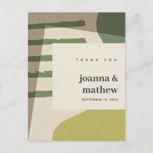 CARTE POSTALE NOUVELLE ABSTRACT GREEN ARTISTIC WEDDING THANK YOU