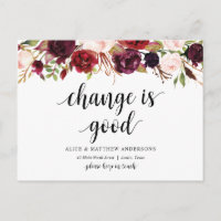 Nouvelle adresse, bordeaux floral, Faire-part