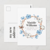 Carte Postale NOUVELLE ADRESSE | Couronne en coton aquarelle (Devant / Derrière)
