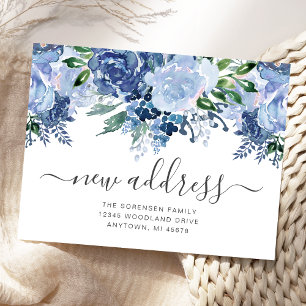 Carte Postale Nouvelle adresse Floral Dusty Blue Annonce de démé
