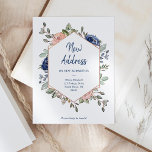 Carte Postale Nouvelle adresse | Floral Geometry Moving Faire-pa<br><div class="desc">Ces cartes postales modernes de changement d'adresse présentent de jolies fleurs d'aquarelle rose et bleu marine peintes à la main sur un arrière - plan blanc immaculé. Un style boho chic et branché qui présente également un cadre géométrique en or faux rose pour un look tendance. Un mélange de texte...</div>