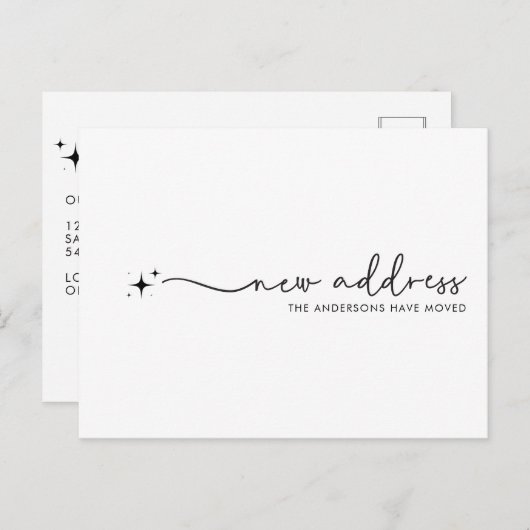 Carte Postale Nouvelle adresse manuscrite Étoile de script (Devant / Derrière)