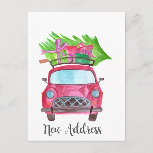 Carte Postale Nouvelle adresse Voiture de Noël classique (Devant)