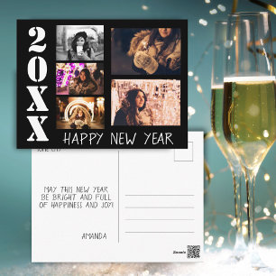 Carte Postale Nouvelle Année 2023 Joyeuse 5 Photos Collage Noir