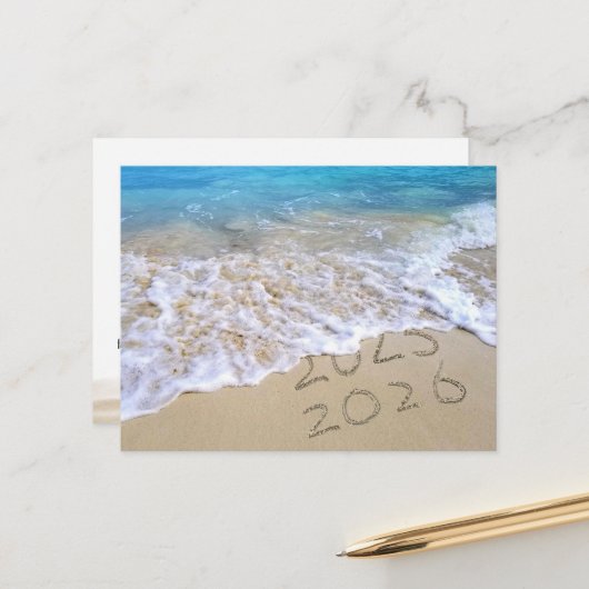Carte Postale Nouvelle Année 2026 Plage Merci de l'entreprise  (Devant/Arrière en situation)