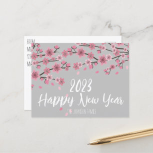 Carte Postale Nouvelle année chinoise moderne Fleur de cerisier