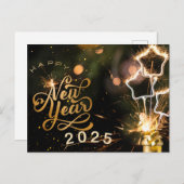 Carte Postale Nouvelle année de typographie 2025 (Devant / Derrière)