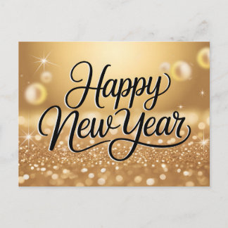 Carte Postale Nouvelle Année Élégante Paillettes Dorées Brillant