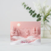 Carte Postale Nouvelle année rose Forêt neigeuse (Debout devant)