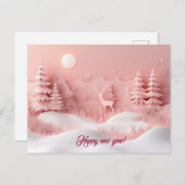 Carte Postale Nouvelle année rose Forêt neigeuse (Devant / Derrière)