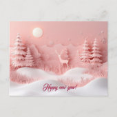 Carte Postale Nouvelle année rose Forêt neigeuse (Devant)