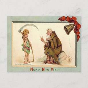 Carte Postale Nouvelle Année Vintage : Bébé avec Faux & Père Tem
