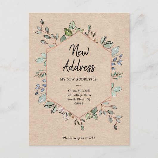 Carte Postale Nouvelle annonce de déménagement avec géo feuillag (Devant)