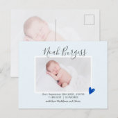 Carte Postale Nouvelle annonce de naissance de bébé au cœur bleu (Devant / Derrière)