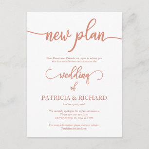 Carte Postale Nouvelle annonce de report de mariage Rose Gold