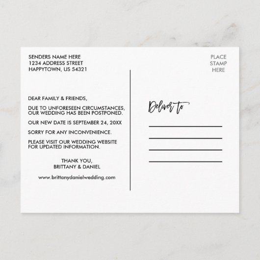 Carte Postale Nouvelle Date Changer La Date Moderne Brush Script (Dos)