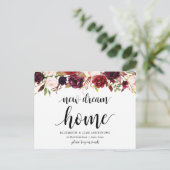 Carte Postale Nouvelle maison de rêve, floral bordeaux, Annonce (Debout devant)