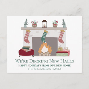 Carte Postale Nouvelle Maison pour les Fêtes Cheminée et Bas d