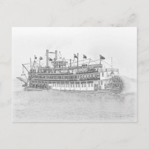 Carte Postale Nouvelle-Orléans Bateau à vapeur noir et blanc