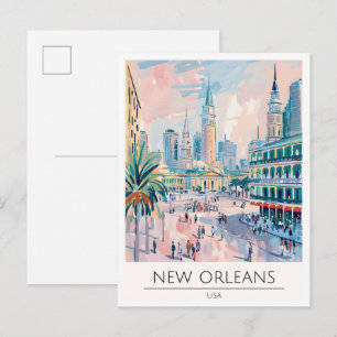 Carte Postale Nouvelle-Orléans États-Unis Illustration d'art vin