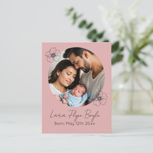 Carte Postale nouvelle petite fille rose, bienvenue faire-part d (Debout devant)