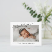 Carte Postale Nouvelle photo de bébé Script de naissance coeur A (Debout devant)