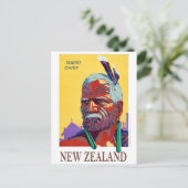 Carte Postale Nouvelle-Zélande, visage de chef maori, guerrier,  (Debout devant)