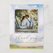 Carte Postale nuage aquarelle rêveuse photo de mariage merci (Devant)