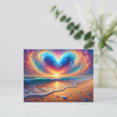 Carte Postale Nuage de coeur arc-en-ciel sur la plage (Debout devant)