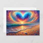 Carte Postale Nuage de coeur arc-en-ciel sur la plage (Devant / Derrière)