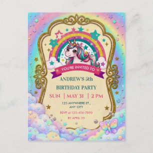 Carte Postale Nuage de Licorne Arc-en-Ciel Magique Anniversaire