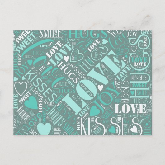 Carte Postale Nuage de mots Câlins et Bisous Teal ID286 (Devant)