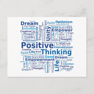 Carte Postale Nuage de mots de pensée positive - Couleurs bleues