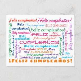 Carte Postale Nuage de mots Feliz Cumpleaños espagnol Joyeux Ann