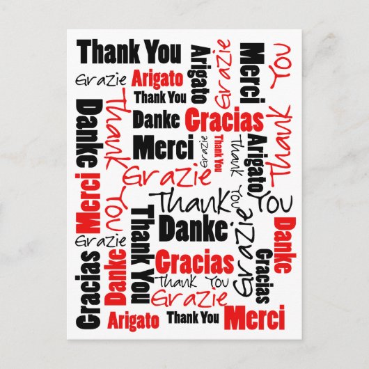 Carte Postale Nuage de mots Merci noir et rouge (Devant)
