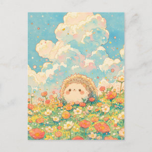 Carte Postale Nuage de Pêche Douillet Kawaii Prairie de Hérisson