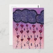 Carte Postale Nuages mignons, coeurs et gouttes de pluie (Devant / Derrière)