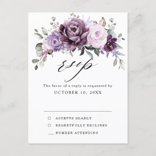Carte Postale Nuances de fleurs pourpres Dusty Moody Floral RSVP