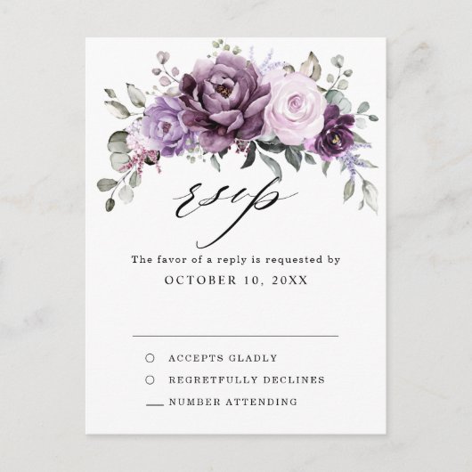 Carte Postale Nuances de fleurs pourpres Dusty Moody Floral RSVP (Devant)