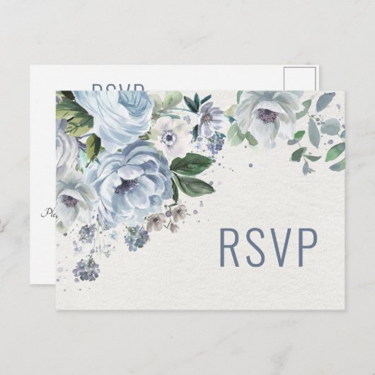Carte Postale Nuances de gris Dusty Bleu Mariage d'hiver RSVP (Devant / Derrière)