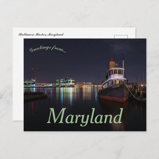 Carte Postale Nuit à Baltimore Harbour Maryland USA (Devant / Derrière)