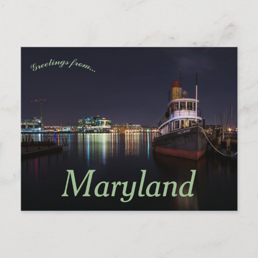 Carte Postale Nuit à Baltimore Harbour Maryland USA (Devant)