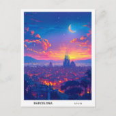 Carte Postale Nuit à Barcelone Espagne Voyage (Devant)