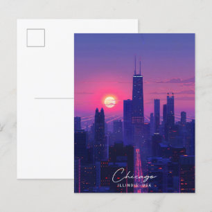 Carte Postale Nuit à Chicago Illinois USA Travel