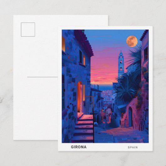 Carte Postale Nuit à Girona Espagne Voyage (Devant / Derrière)