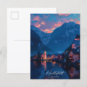 Carte Postale Nuit à Hallstatt Autriche Vintage voyage