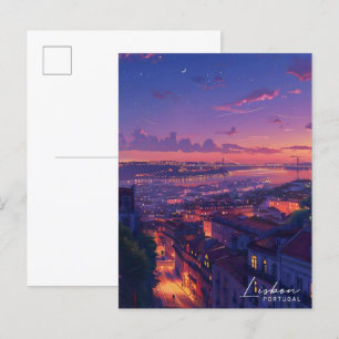 Carte Postale Nuit à Lisbonne Portugal USA Travel