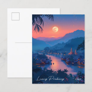 Carte Postale Nuit à Luang Prabang Vintage voyage du Laos