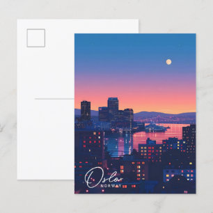 Carte Postale Nuit à Oslo Norvège Vintage voyage