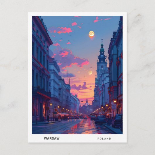 Carte Postale Nuit à Varsovie Pologne Voyage (Devant)